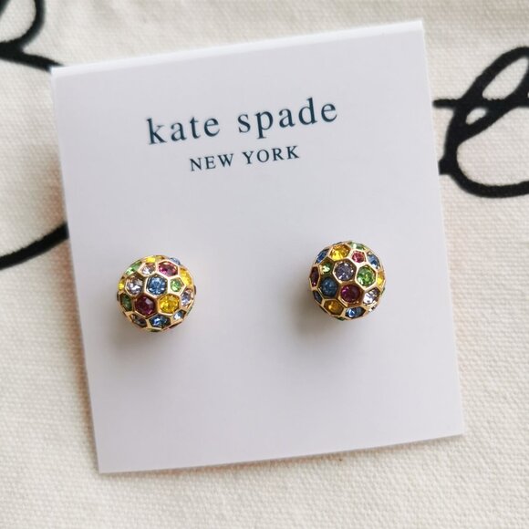 Kate Spade Sphere Stud Earrings - On The Ball - Multi Color Gold - Picture 1 of 3